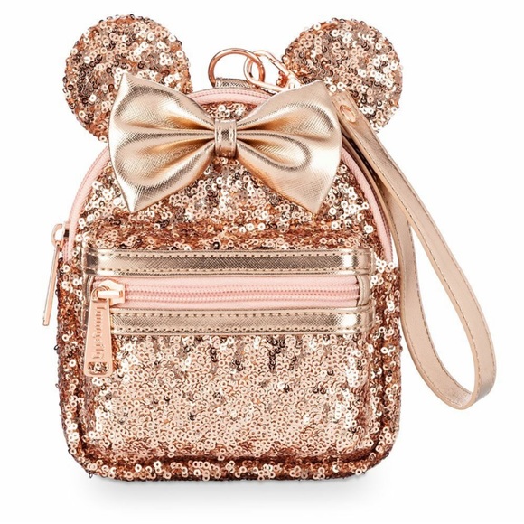 Loungefly Handbags - Disney Parks Loungefly Rose Gold Sequined Minnie Mouse Backpack Wristlet
